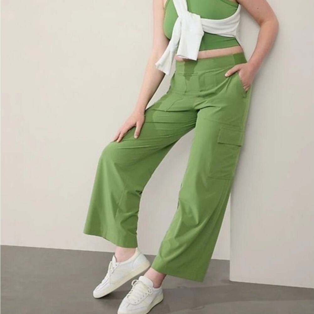 Athleta Brooklyn Heights High Rise Cargo Pant in Baja Green Wide Leg Pants UPF40